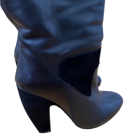 Topshop Black Leather and Suede Ballure Knee High Heeled Boots - Picture 7 of 8